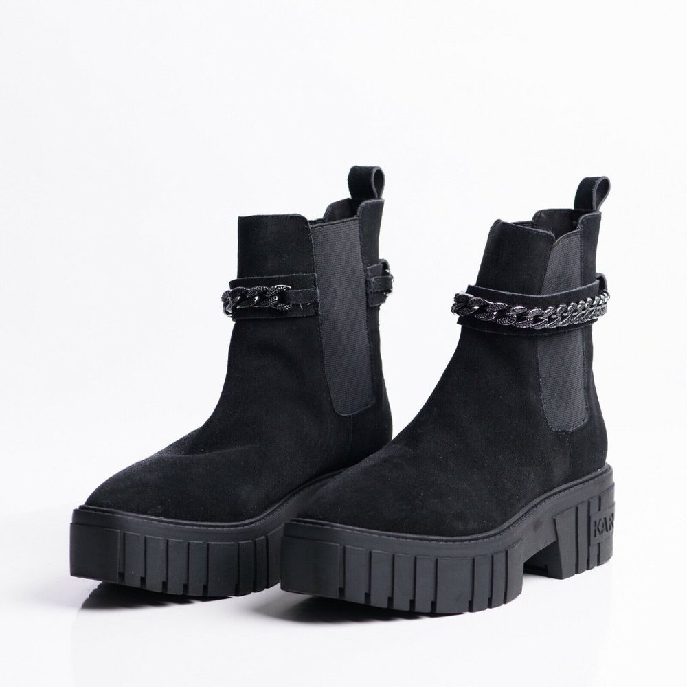 Karl Lagerfeld Black Ankle Boots with Chain Detail